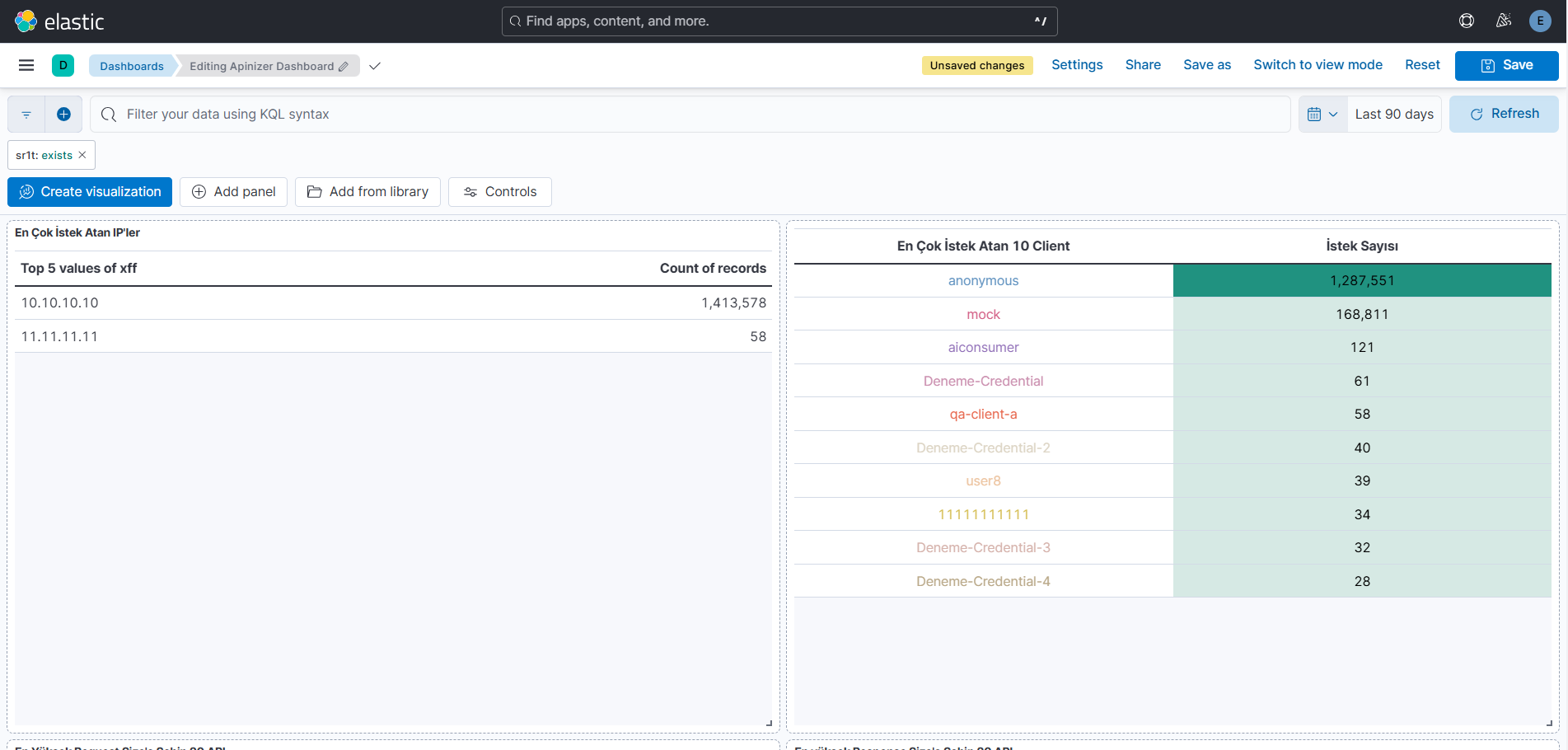 Screenshot: IP and Client tables