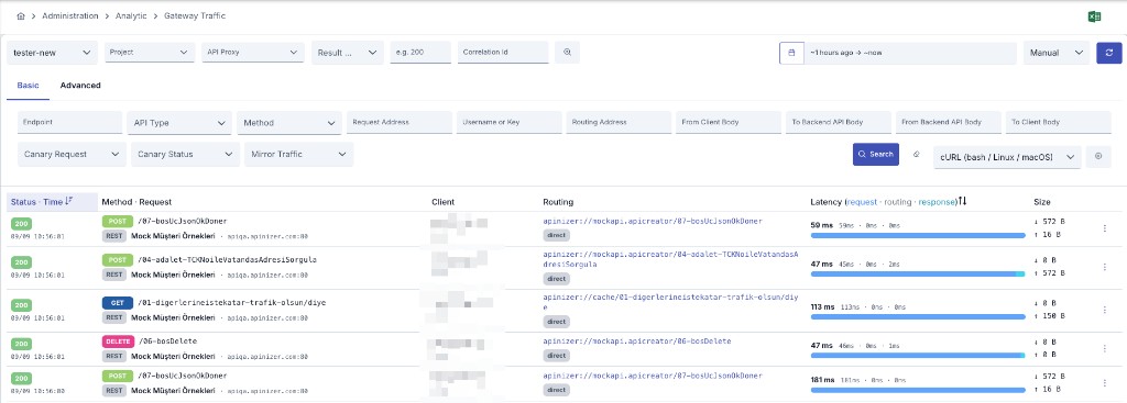 Gateway Traffic — Basic Filtering tab with Canary and Mirror Traffic filters