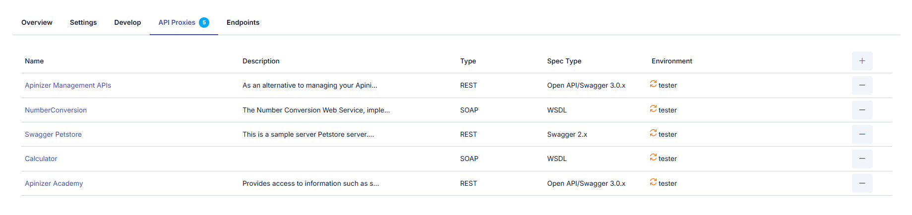 API Proxies Tab