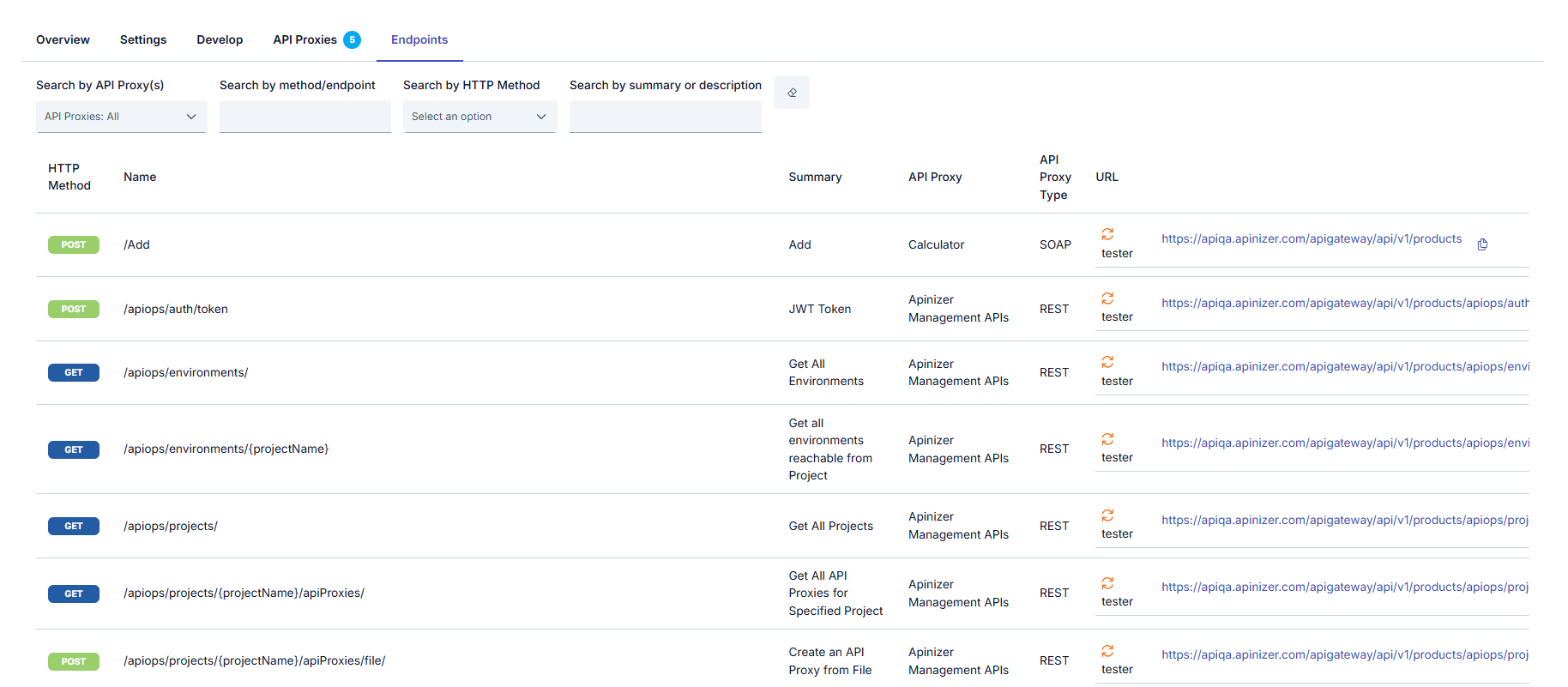 Endpoints Tab