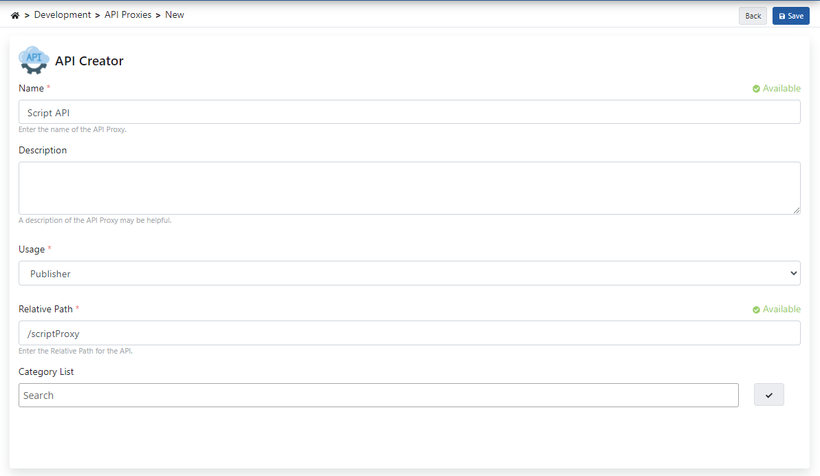 API Proxy Oluşturma Ekranı