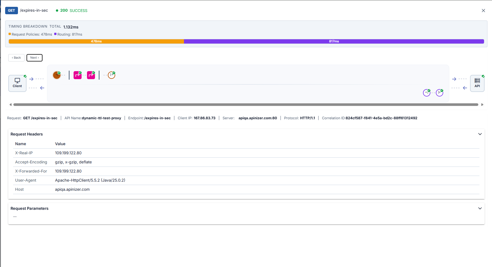 Trace drawer: gateway ingress step and summary