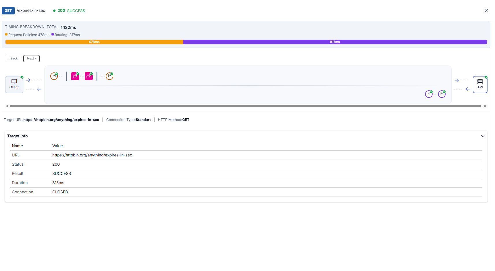 Trace drawer: backend target summary