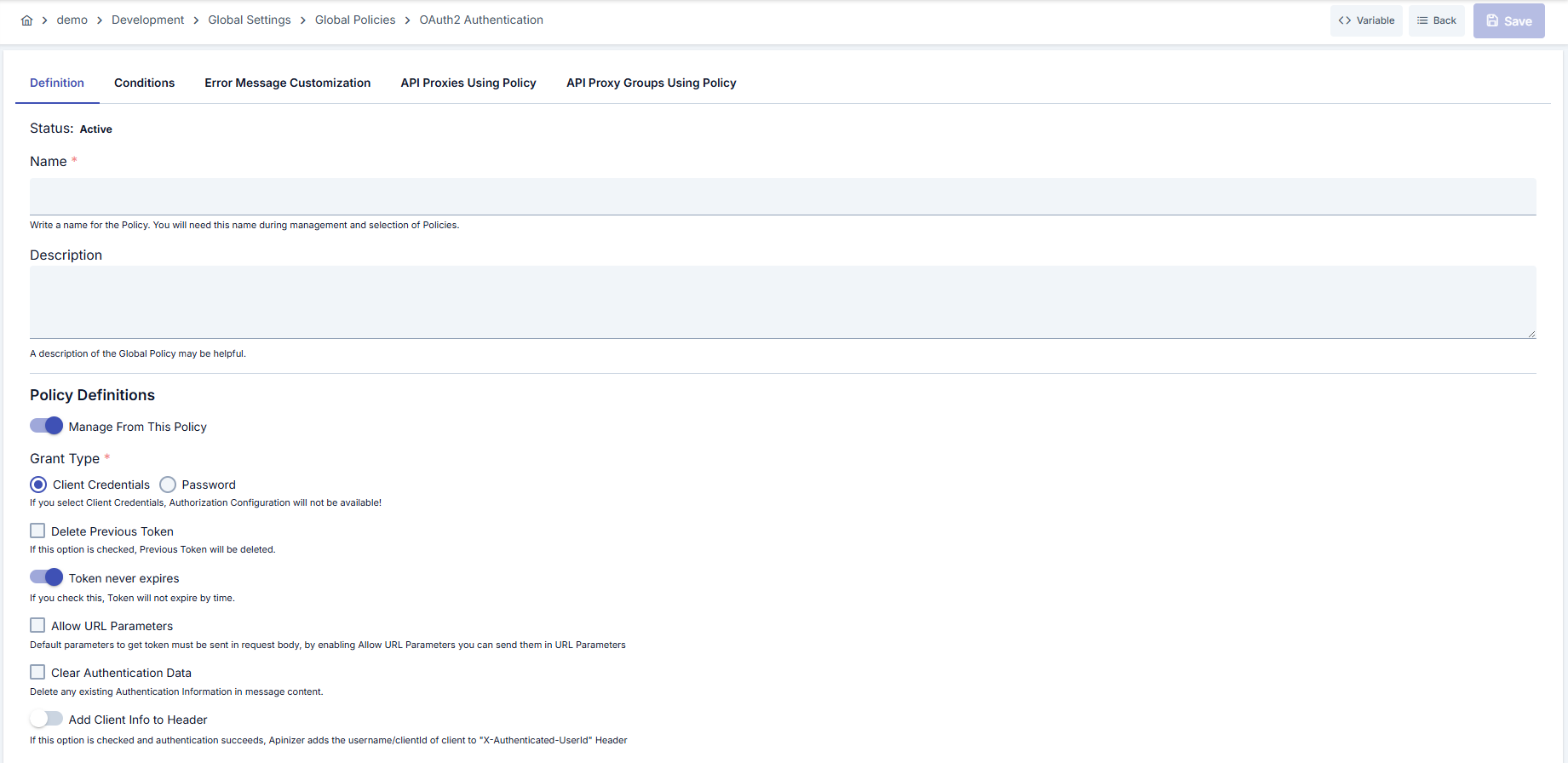 OAuth 2 Authentication Policy