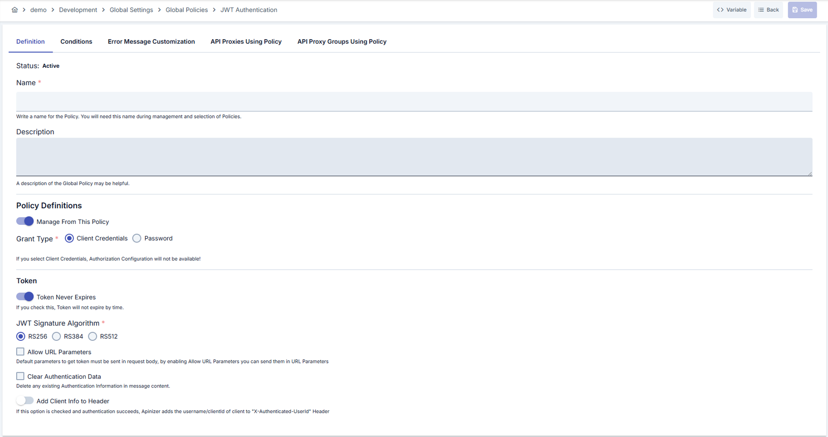 JWT Authentication Policy