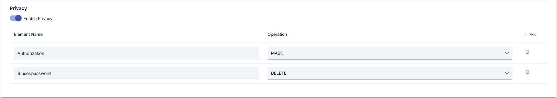 Log policy privacy settings