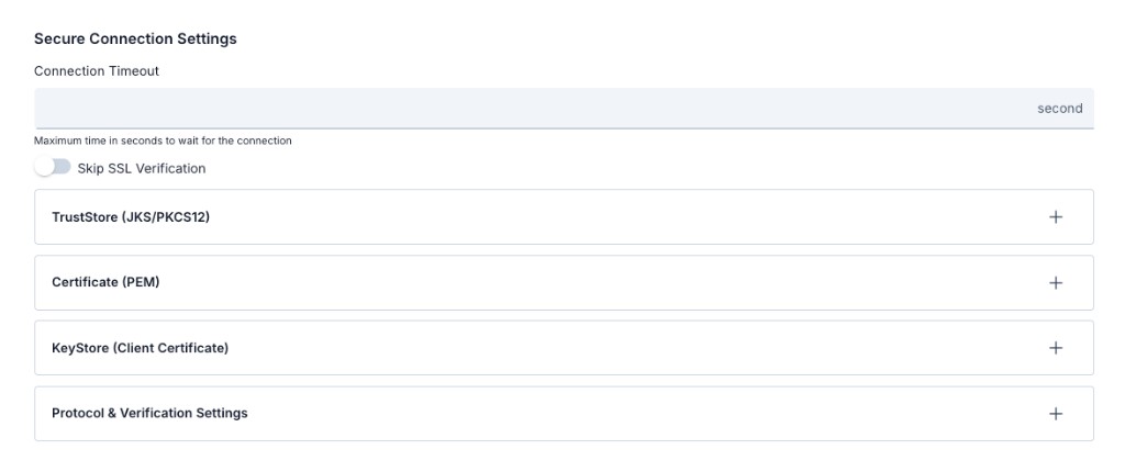 Test Console Settings tab - Secure Connection Settings