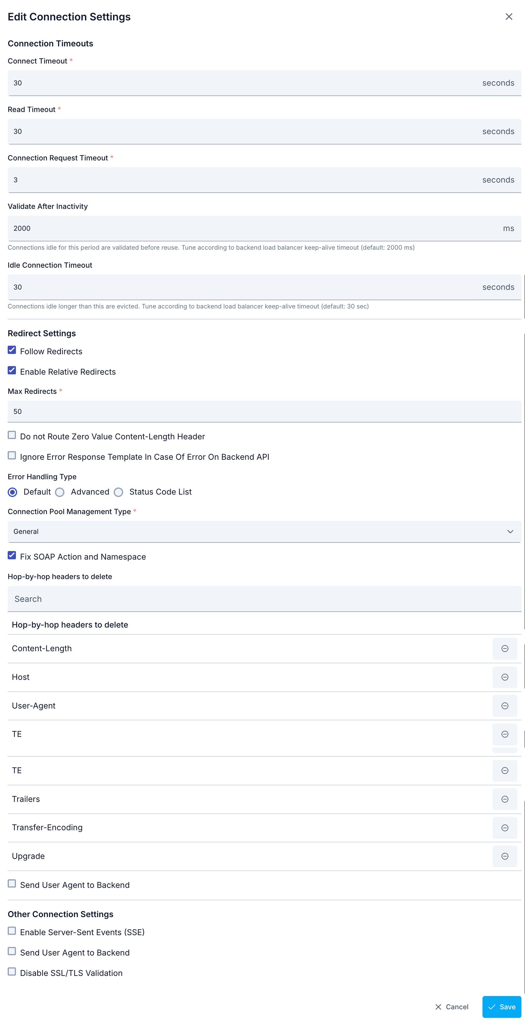 Edit Connection Settings dialog
