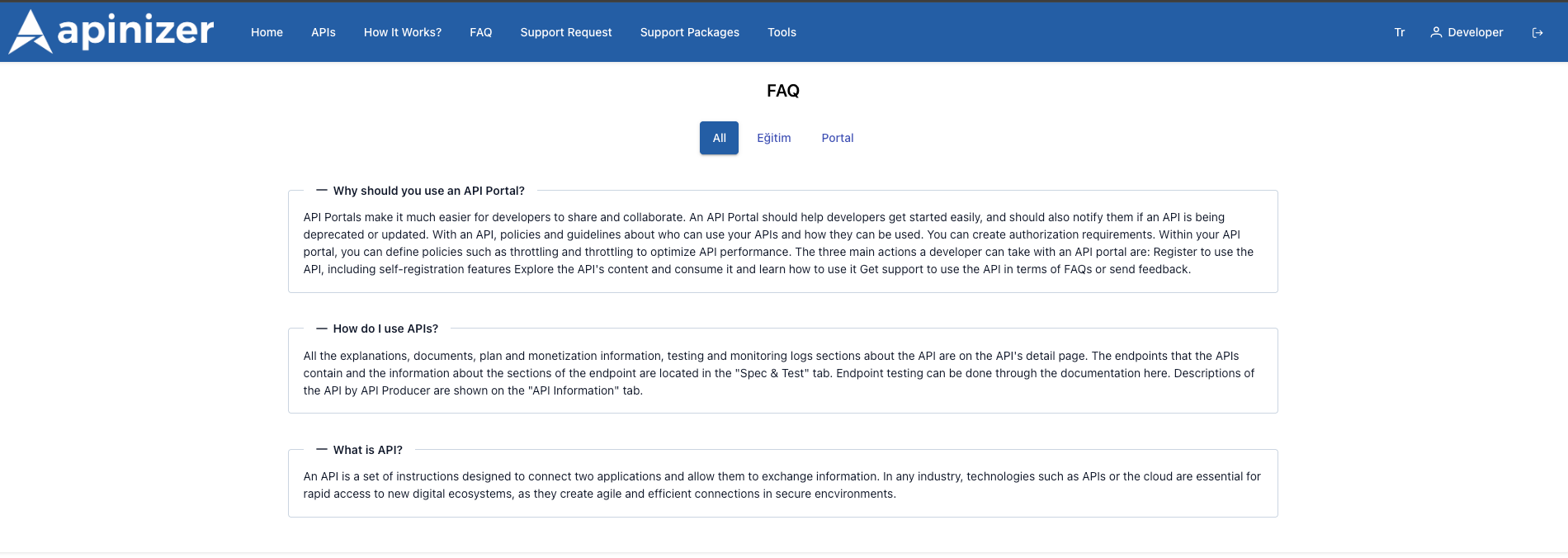 Portal Arayüzünde FAQ Görünümü
