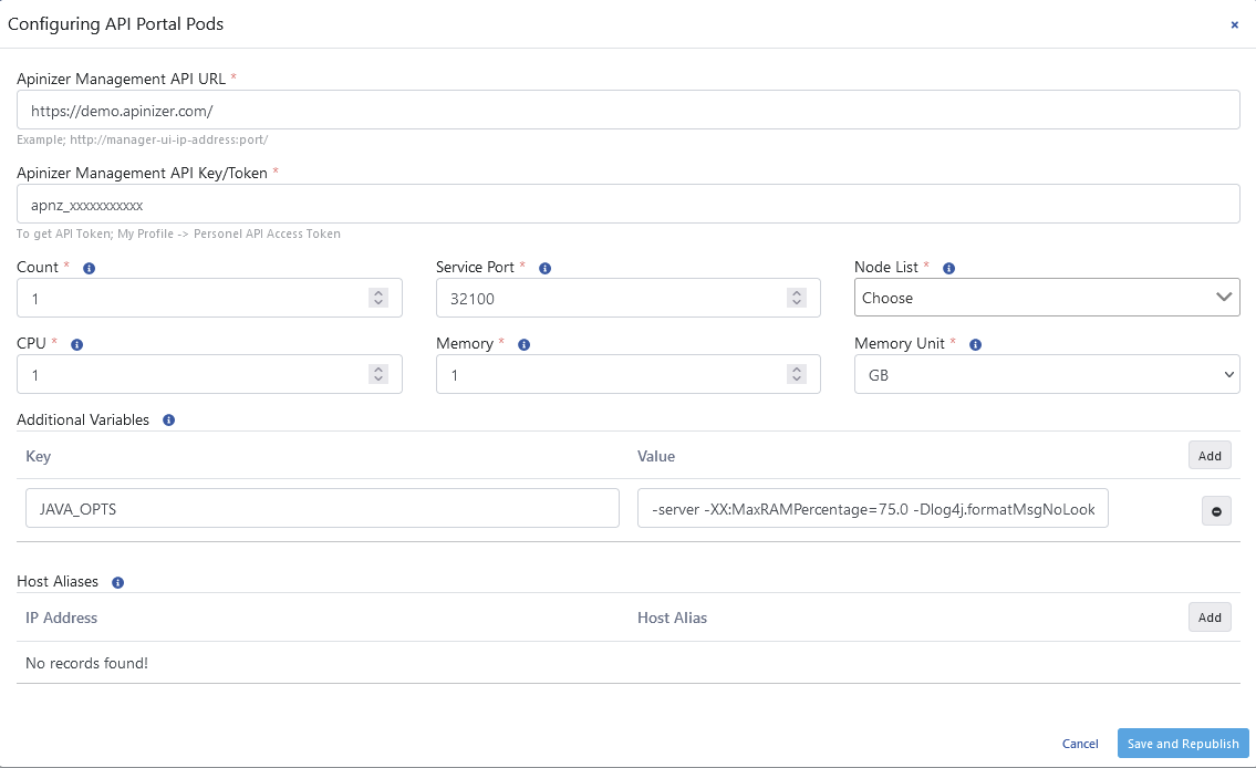 API Portal Settings