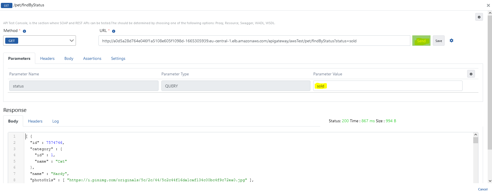 API Test Dialog