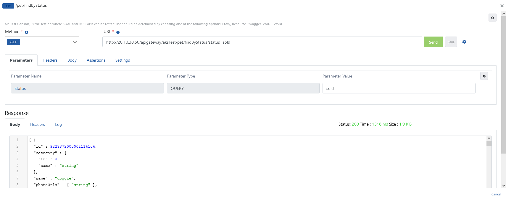API Test Dialog