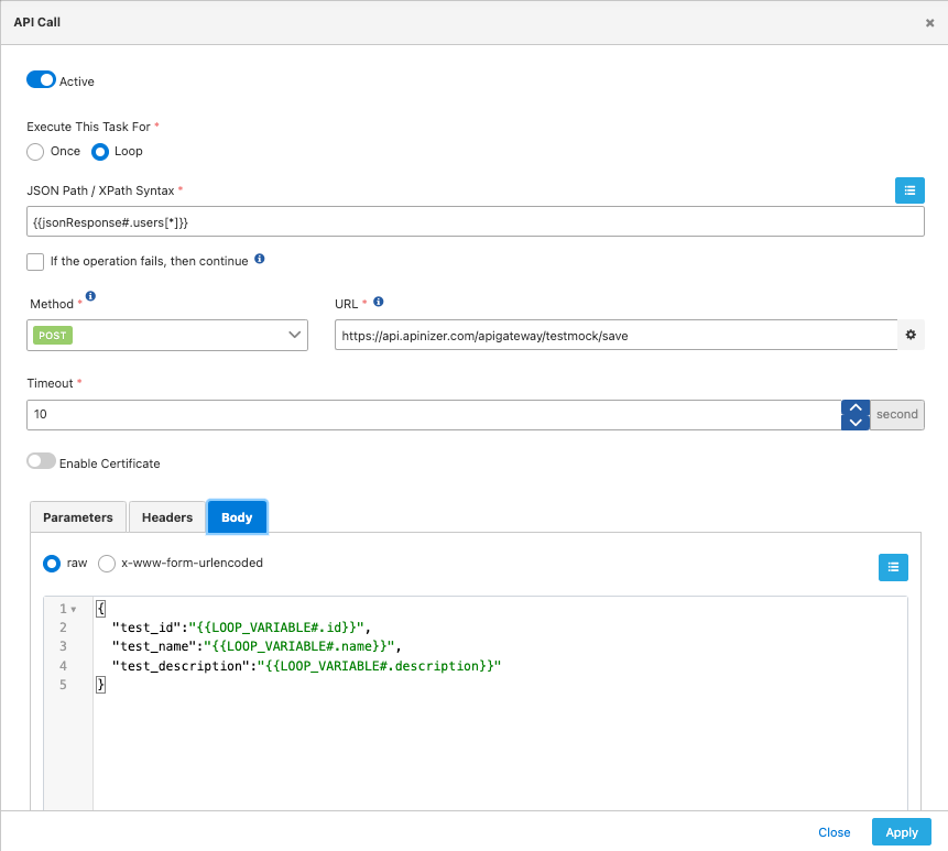 Task-2: Sending data to API with API Call connector