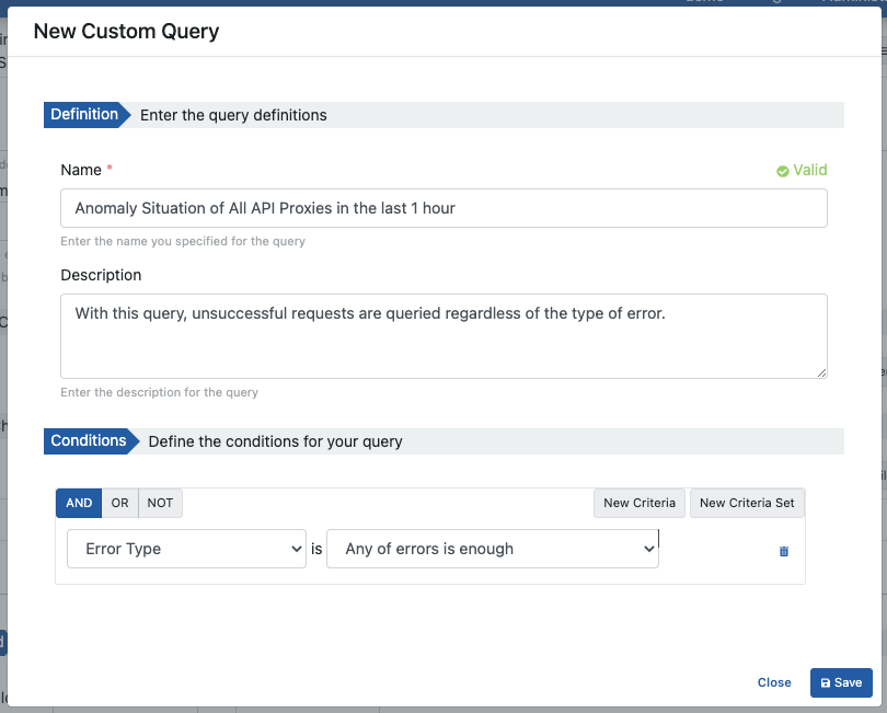 Query Creation Screen