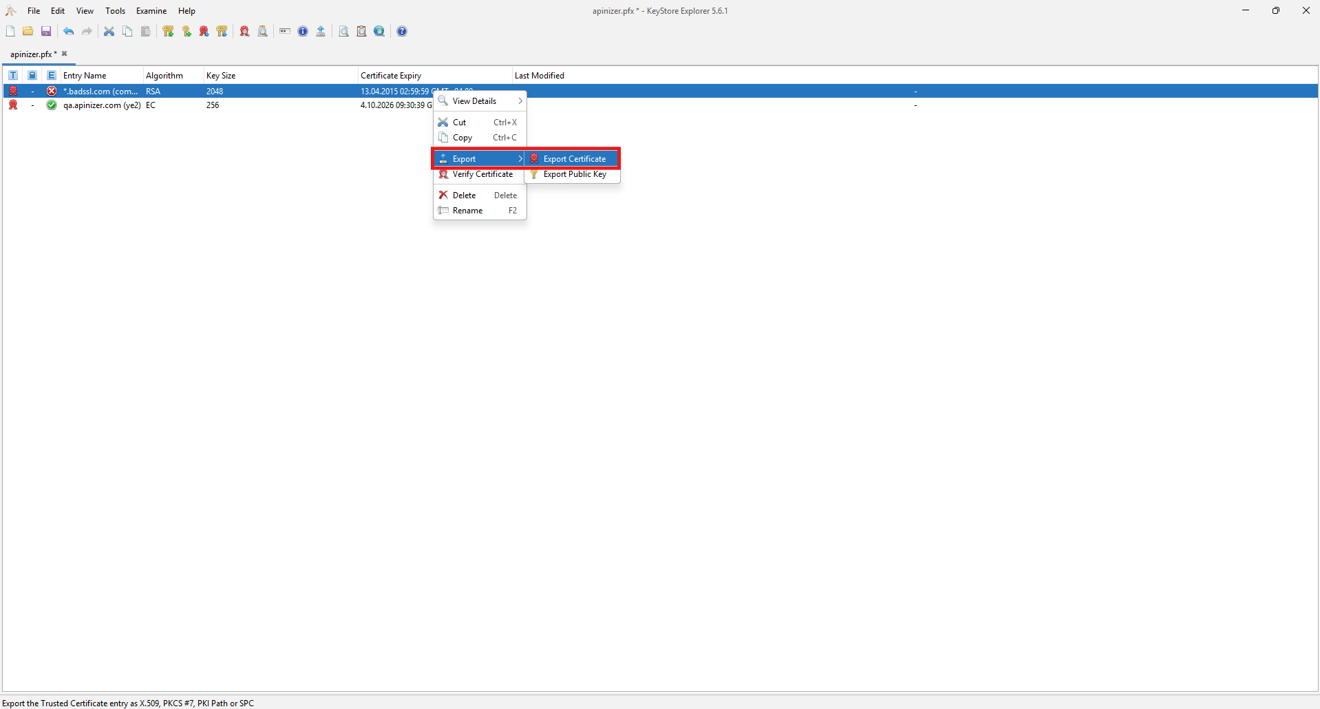 Exporting the old Trusted Certificate as a backup