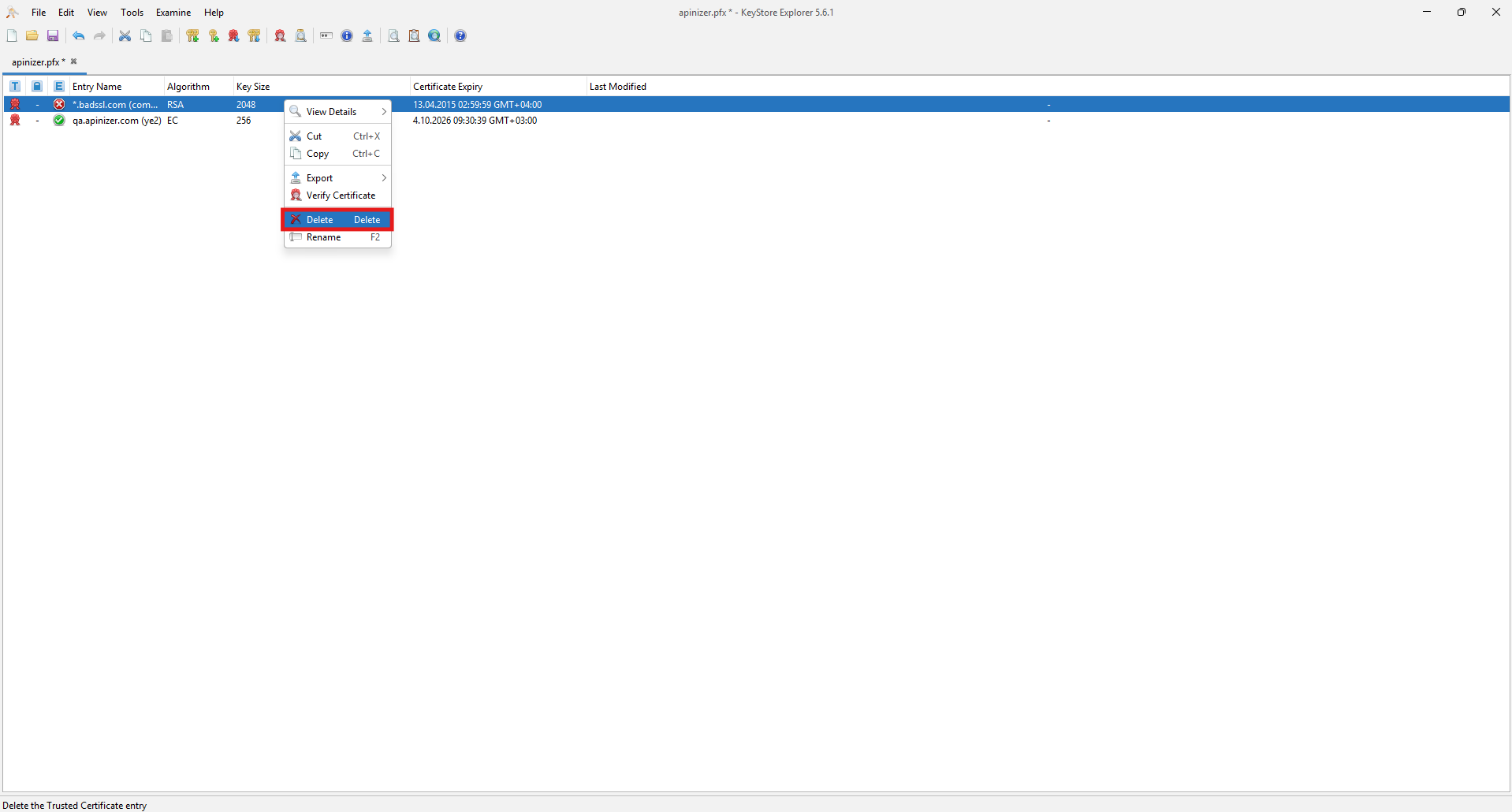 Deleting the expired Trusted Certificate