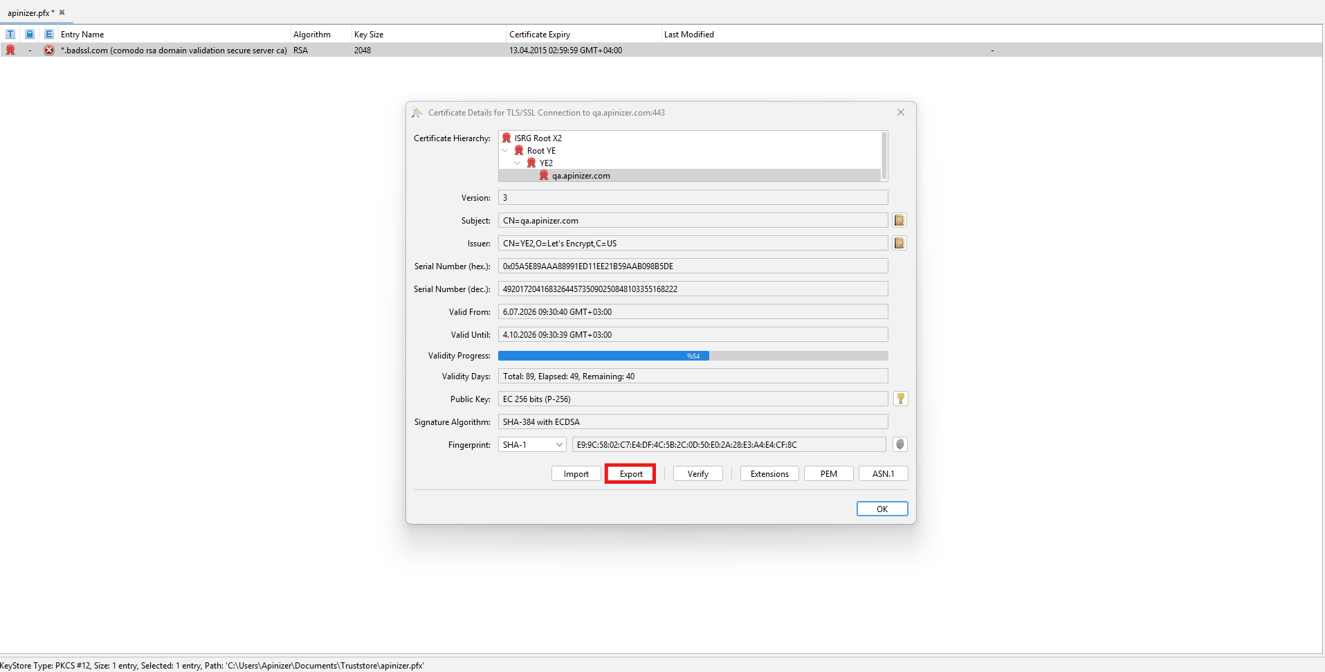 Exporting the qa.apinizer.com certificate
