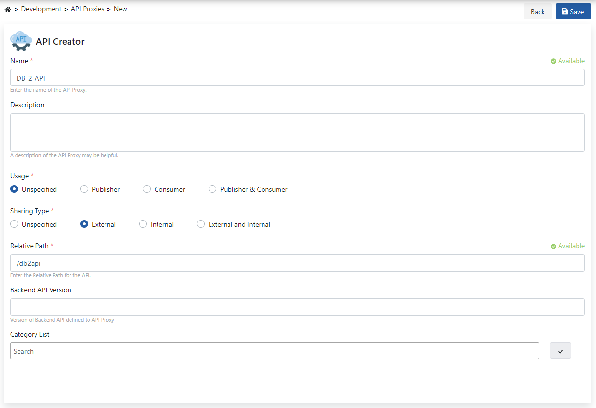 API Proxy oluşturma sayfası