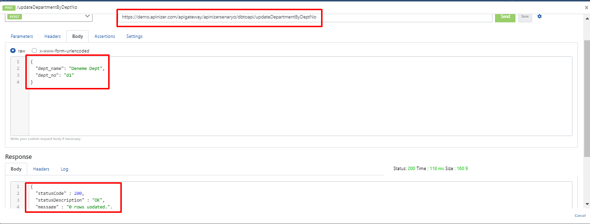 PUT endpoint test sonucu