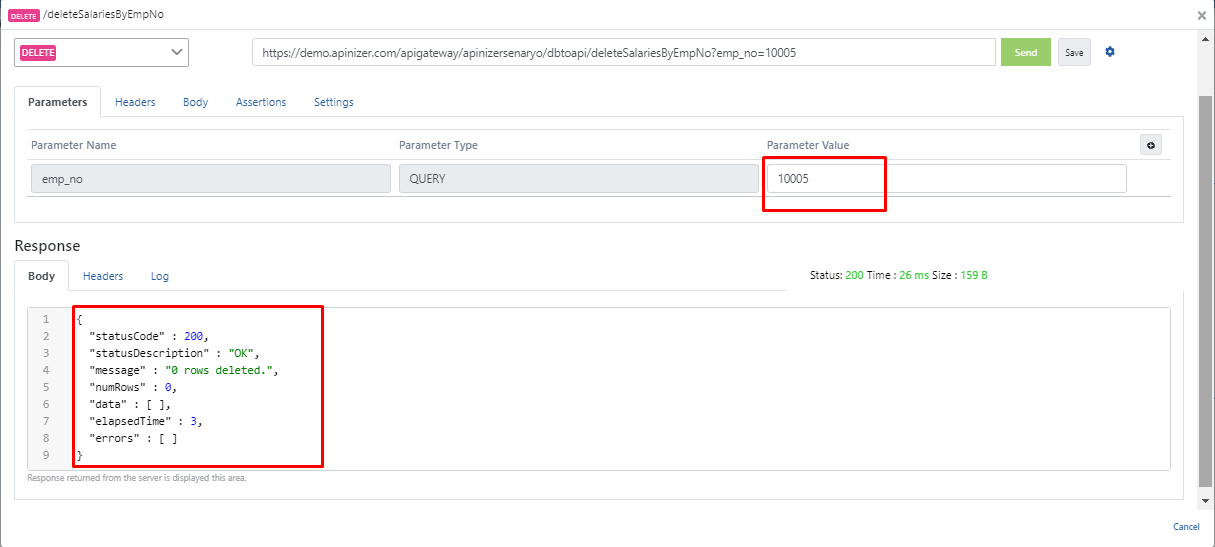 DELETE endpoint test sonucu