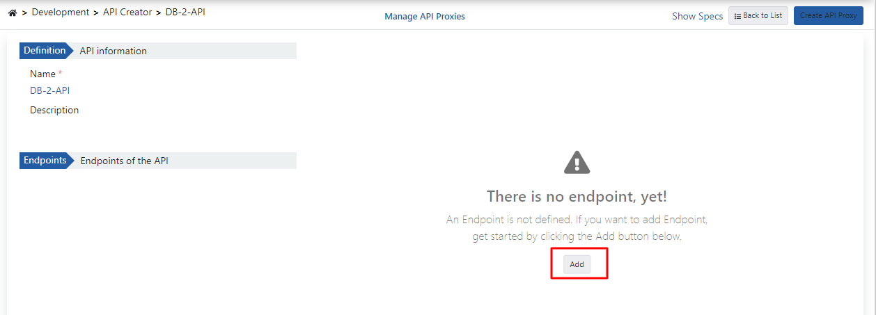 Add butonuna tıklayarak endpoint oluşturma