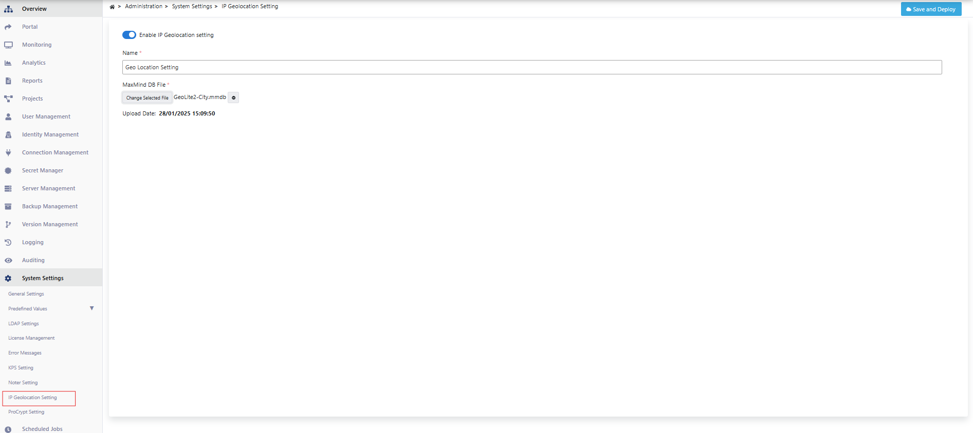 IP Geolocation Setting Page